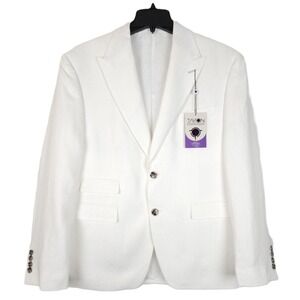 Tayion Collection Men's Classic-Fit Linen Suit Jacket White Herringbone 40S NWT